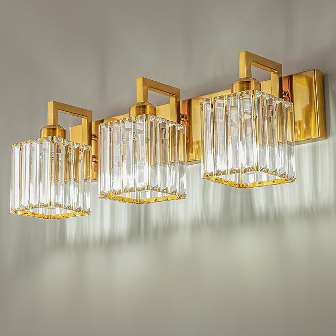 FDPBY Modern Bathroom Vanity Light 3-Lights Gold Crystal Wall Lamp Bathroom by FDPBY