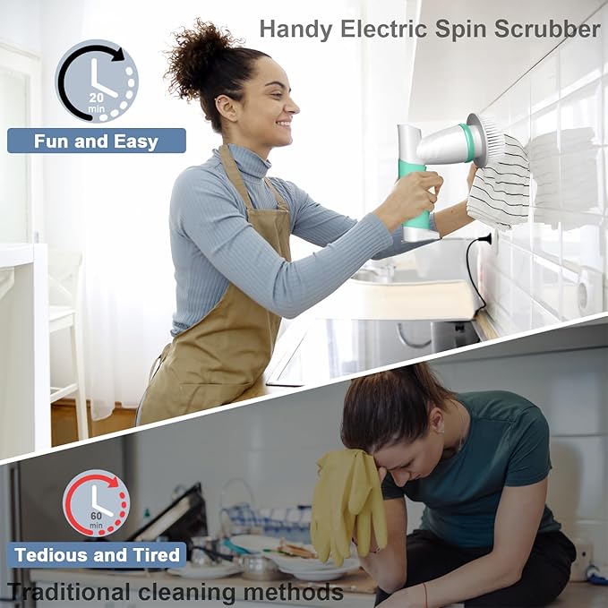 Electric Spin Scrubber, Bathroom Cleaning Brush Shower Scrubber Portable - Image 2