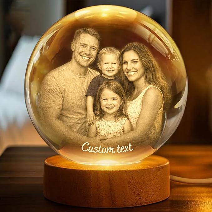 Herihues Personalized 3D Photo Crystal Ball, Custom Engraved Picture Lamp by Herihues