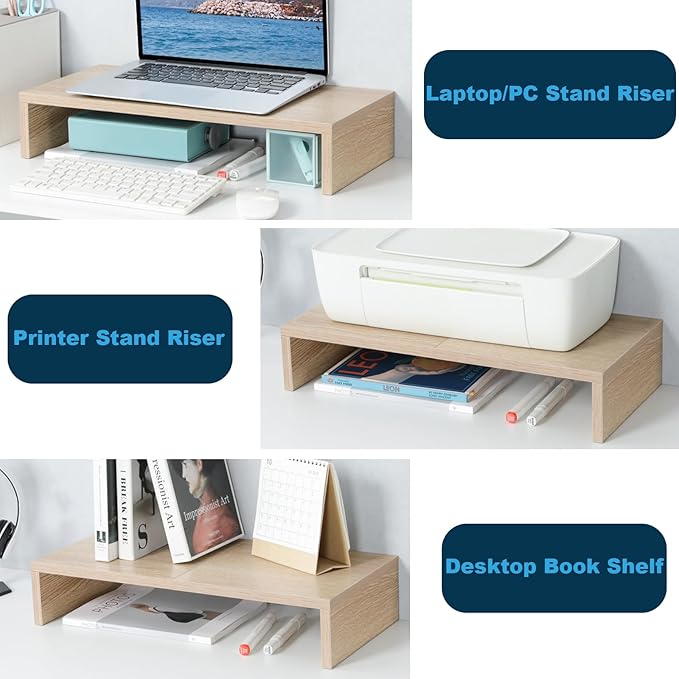 TEAMIX 20 Inch Wood Monitor Stand Riser, Wooden Desktop Stand - Image 3