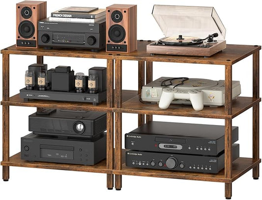 LELELINKY 3-Tier AV Media Player Stand Set of 2, Wooden TV Stand, Game Console by LELELINKY