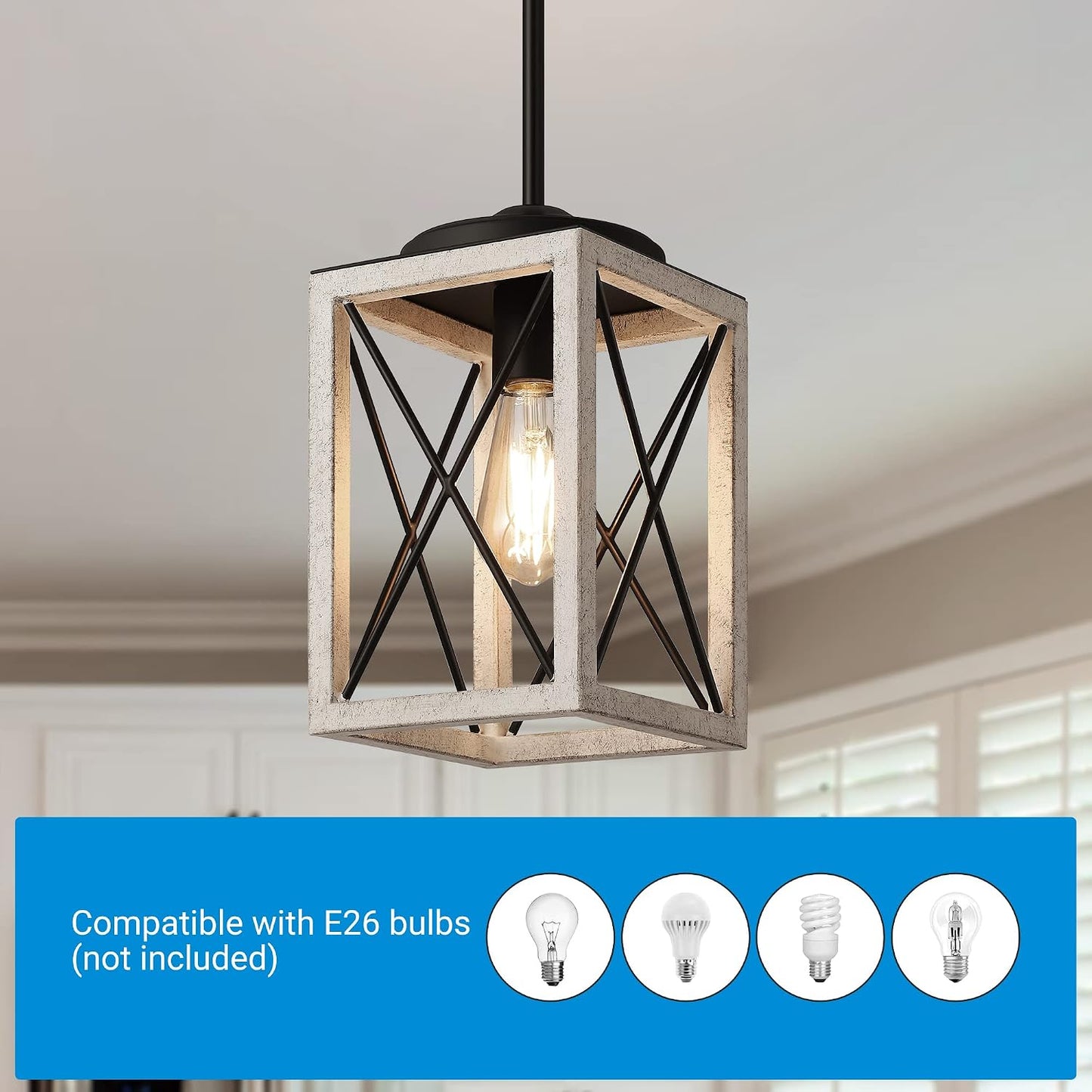 DEWENWILS Pendant Light, Metal Pendant Light Fixtures with Wooden Grain Finish, 48" Adjustable Pipes for Flat and Slop Ceiling, Hanging Ceiling Lamp for Kitchen, Living Room, Bedroom, E26 Base