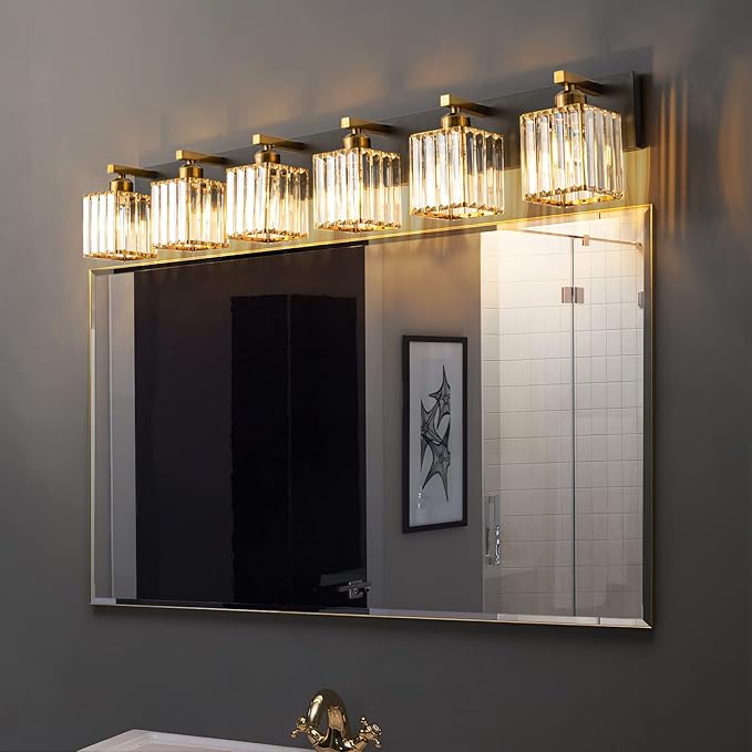FDPBY Modern Bathroom Vanity Light 6-Lights Black Gold Crystal Bathroom Wall - Image 3