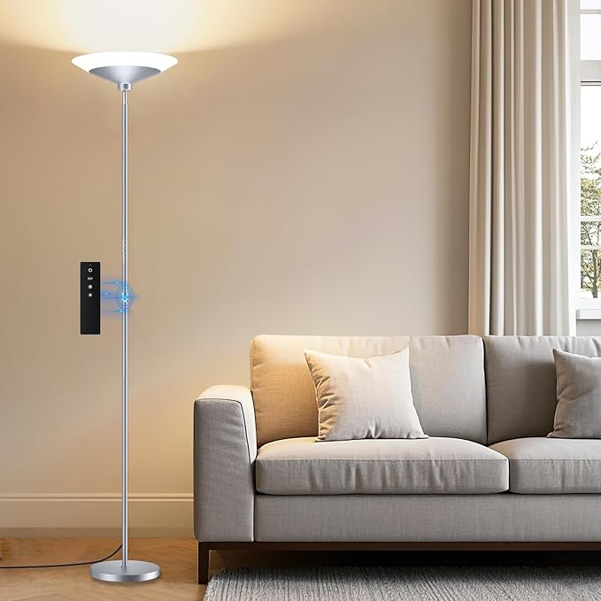 SIBRILLE Silver Torchiere Floor Lamp - 30W Dimmable LED Standing Lamp by SIBRILLE
