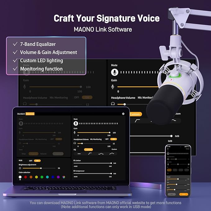 MAONO XLR/USB Dynamic Microphone Kit, RGB Podcast Mic - Image 4