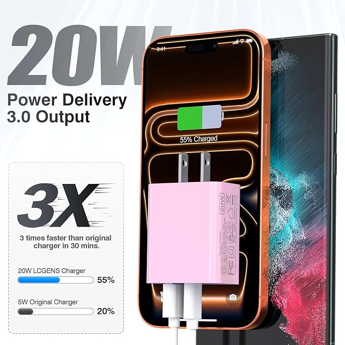 LCGENS USB C Wall Charger Block 20W, Galaxy S25/24 - Image 2
