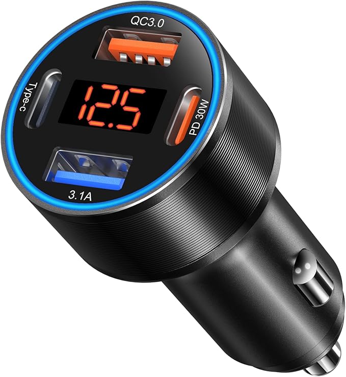USB C Car Charger, 4-Port 65W Dual 12V USB-A & USB-C Car Phone Charger by Bangfun