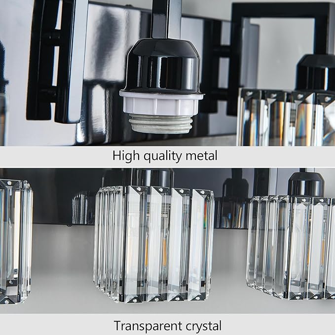 FDPBY Modern Bathroom Vanity Light 4-Lights Plating Black Vanity Light Crystal - Image 6