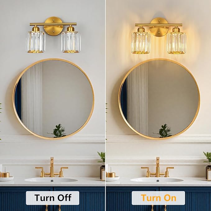 FDPBY Modern 2 Light Crystal Vanity Light, Brushed Gold Vertical Bathroom Light - Image 6