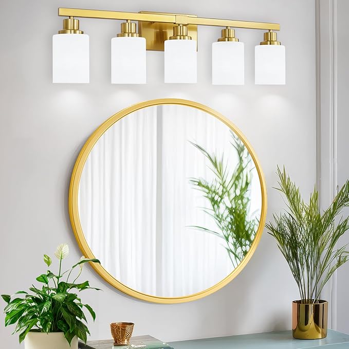 DIKAIDA Gold Bathroom Light Fixtures, 5-Light Modern Brushed Gold Vanity - Image 7