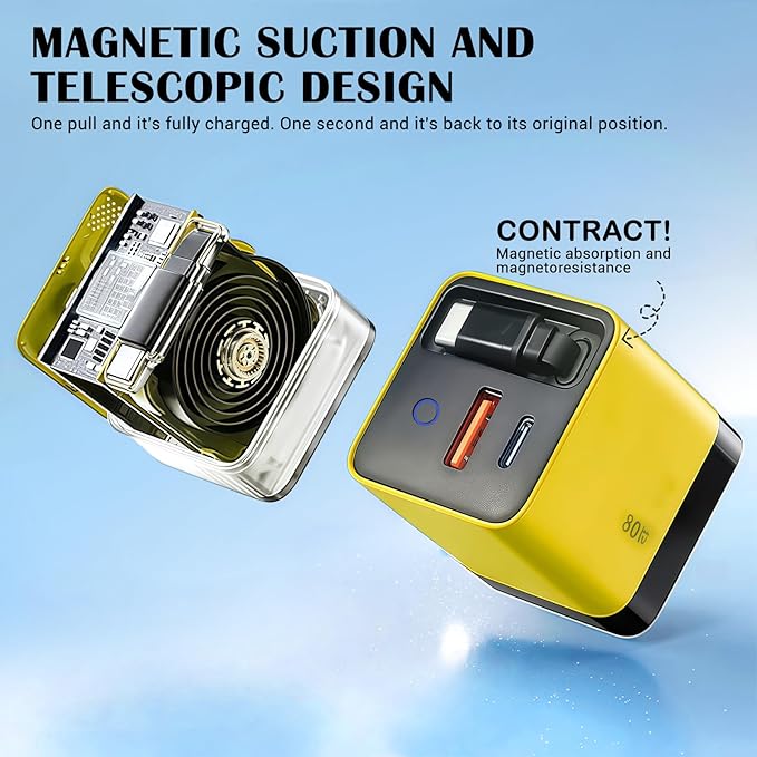 80W GaN Fast Charger with Retractable USB-C Cable 3-in-1 Wall Charger Block - Image 5