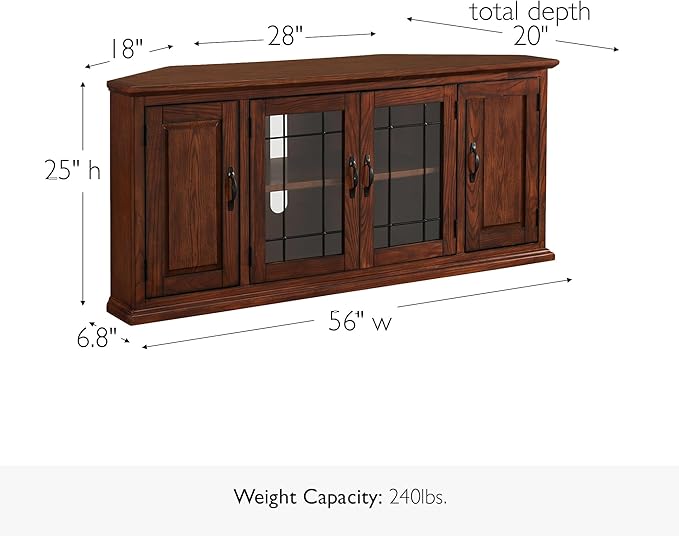 Leick Home Riley Corner TV Stand 60 in, Burnished Oak, Solid Wood, Beveled - Image 5