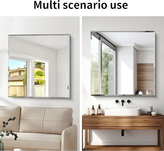 CILIBER Beveled Mirror, 36x36 inch Square Bathroom Mirrors - Image 7
