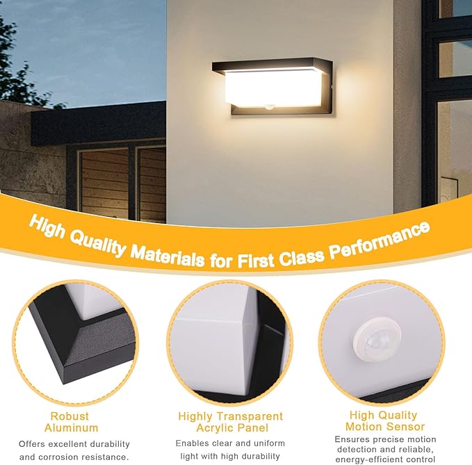 Sorfia 18W Motion Sensor Outdoor Lights Wired, IP65 Aluminum LED Outdoor Motion - Image 6