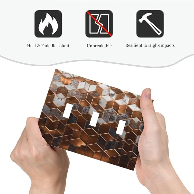 Bvtewkhz Brown Abstract Luxury Modern Geometric Cubic Marble 3 Gang Triple - Image 5