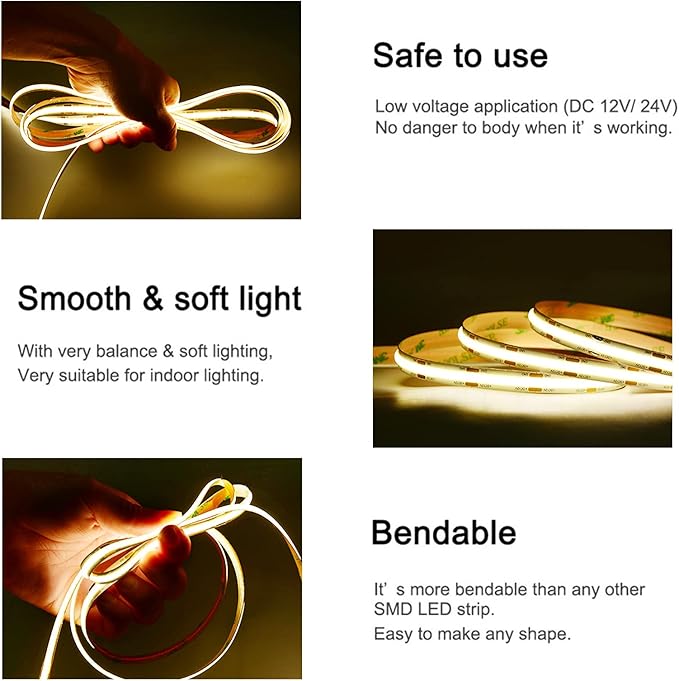 TUNICHX COB LED Strip Lights DC 12V LED Strip Flexible High Density UniformLED - Image 3