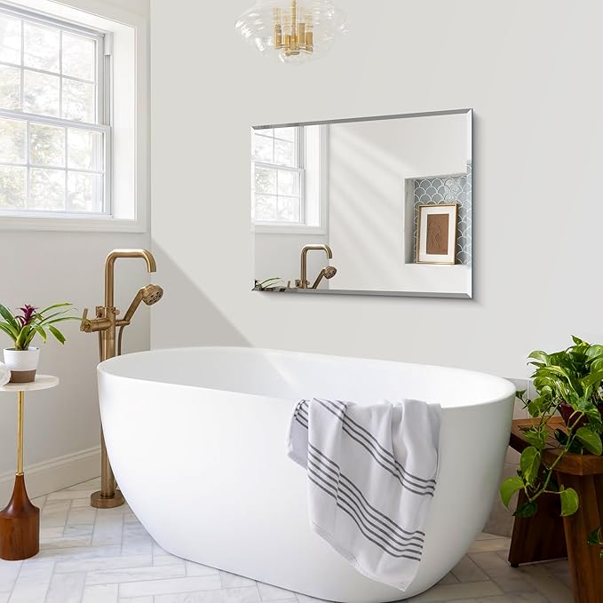 CILIBER Beveled Mirror, 24x30 Frameless Beveled Bathroom Mirrors - Image 7