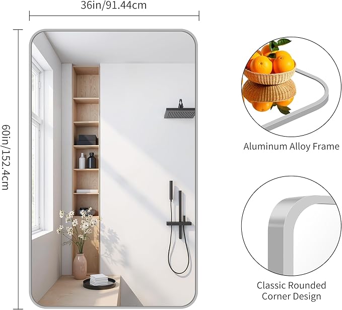 FORBATH 60x36 Inch Silver Bathroom Mirror - Image 8