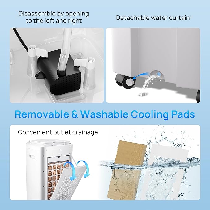 YEW 32" Evaporative Air Cooler, 1800CFM Swamp Cooler Air Conditioner - Image 6