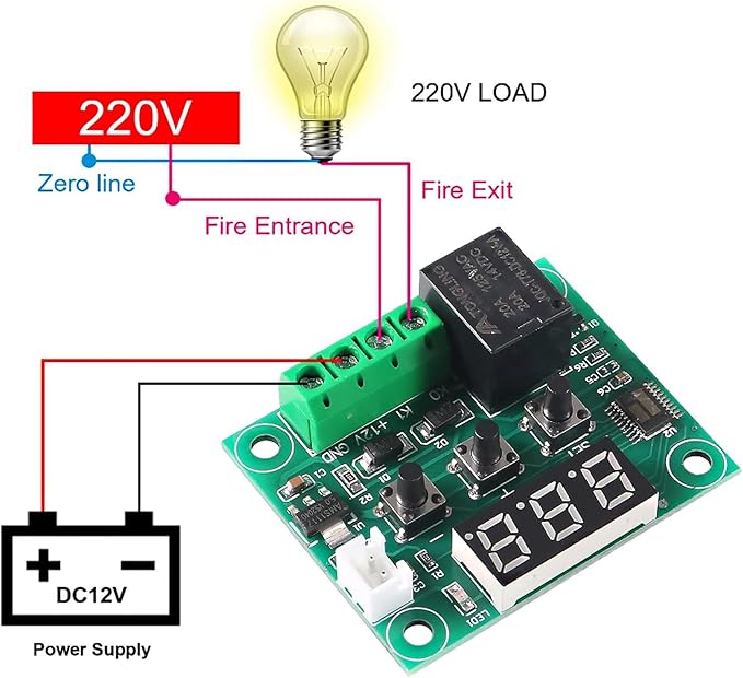 AEDIKO W1209 DC 12V Digital Temperature Controller Board Blue Digital Display - Image 3