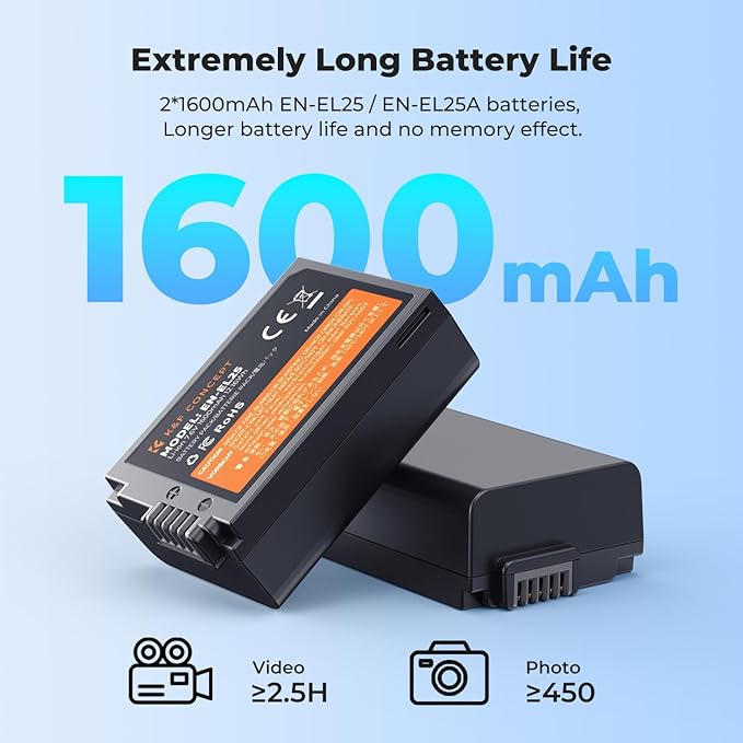 K&F CONCEPT 1600mAh EN-EL25 Battery 2-Pack EN-EL25A Battery and Dual LCD - Image 3