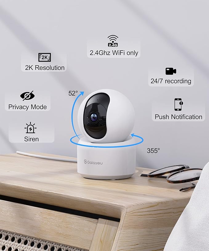 GALAYOU Indoor Security Camera 2K, Pet Camera, 360 Degree 2.4G WiFi Home - Image 2