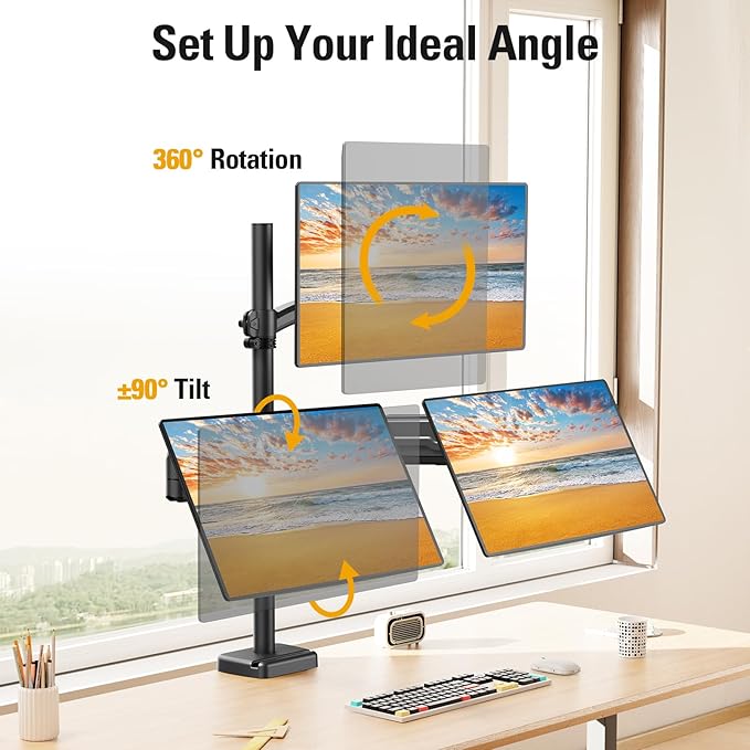 DreamAxis Triple Monitor Mount up to 32" Computer Screen, Adjustable 3 Monitor - Image 4