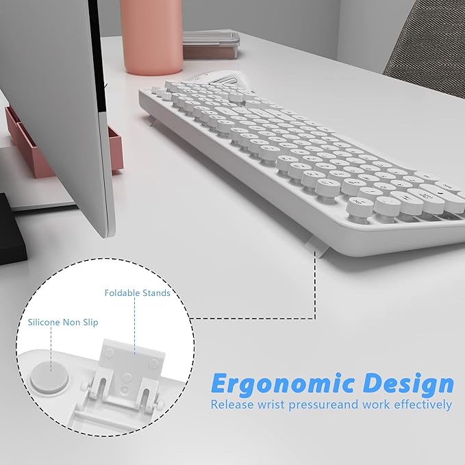 Wireless Keyboard Mouse Combo, 104 Keys Cute White Keyboard - Image 7