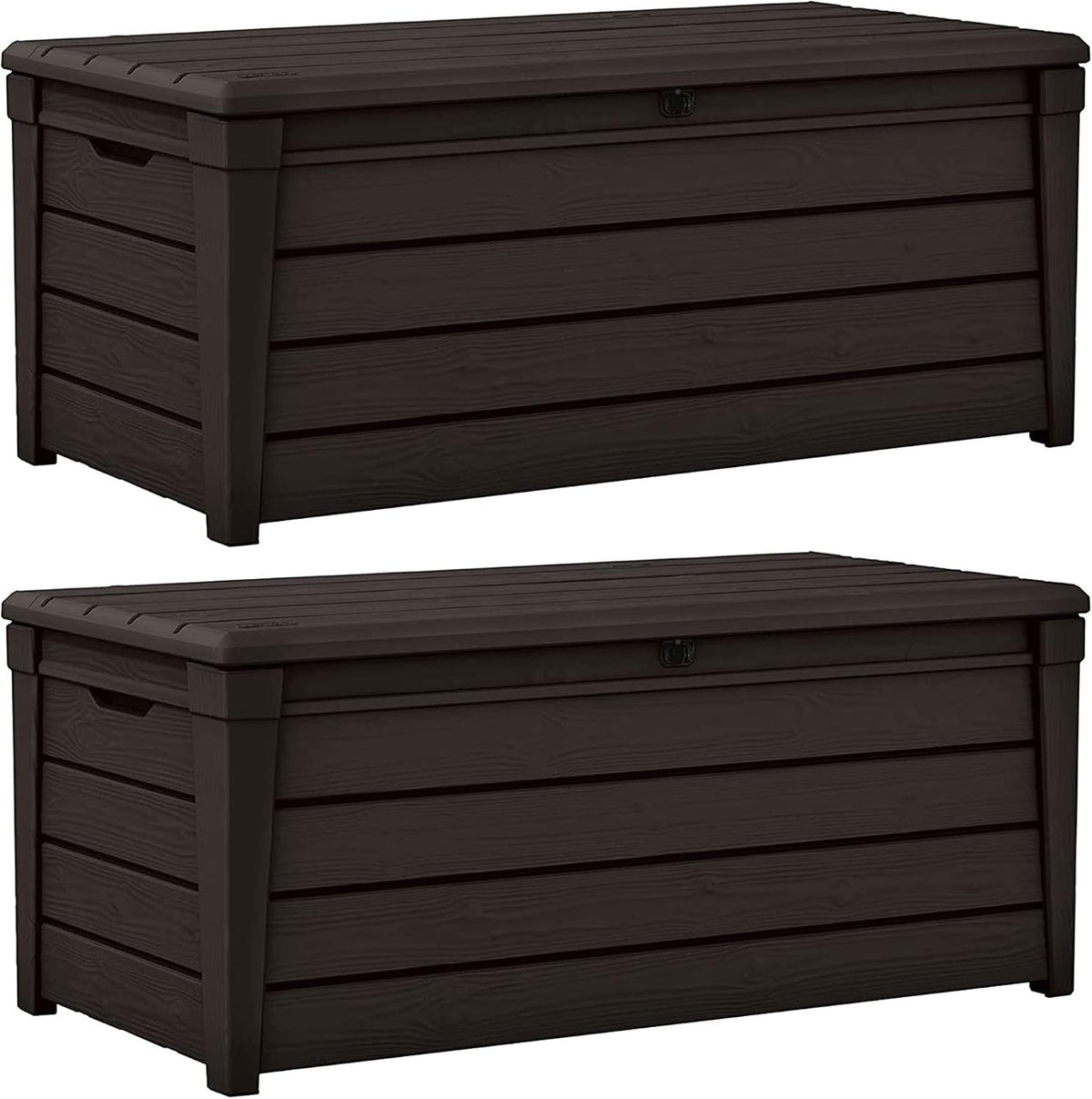 keter brightwood outdoor storage deck box, 120 gallon, main product view