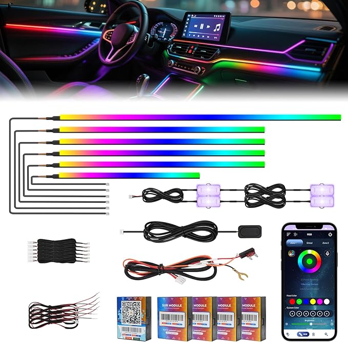 2026 Upgraded Interior Car LED Strip Lights, Acrylic LED Lights by AMKI