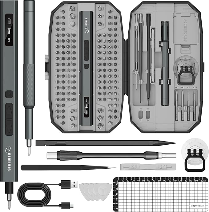 STREBITO Electric Screwdriver Upgraded 155 in 1 Mini Electric Cordless by STREBITO