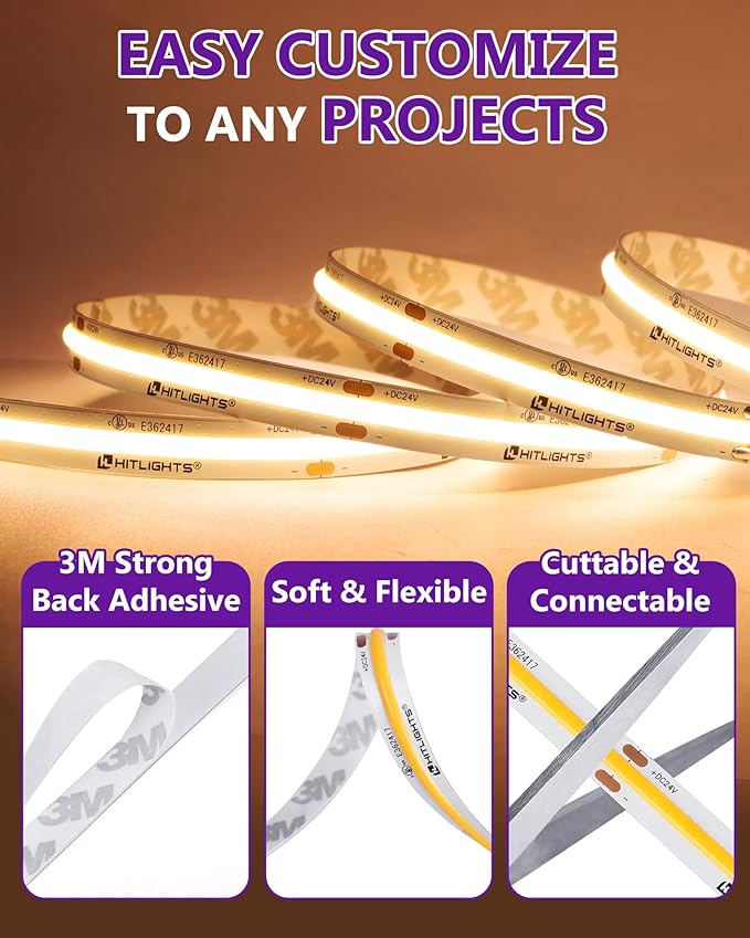 HitLights COB LED Strip Lights Warm White 3000K, 16.4ft Premium High Density - Image 6