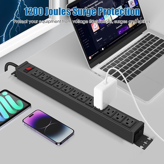 HHSOET 2Pack Rotating Mountable Power Strip, 12 Outlet Wall Mount Surge - Image 7