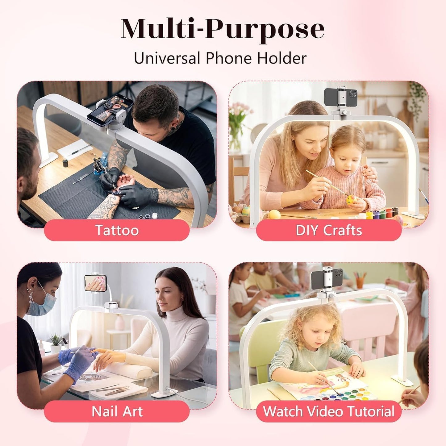 Half Moon Light for Nail Desk: 180 ° Shadow-Free Arc Light For Manicurist | 29" Foldable Half Moon Desk Lamp With Phone Holder - 3 Color Mode & 10 Brightness - Provide a Bright Work Area For Nail Tech