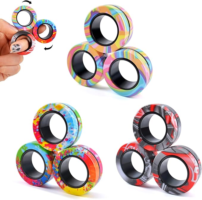 Cevioce 9Pcs Magnetic Rings Fidget Toy Set, ADHD Anxiety Magnetic Fidget Toys by Cevioce