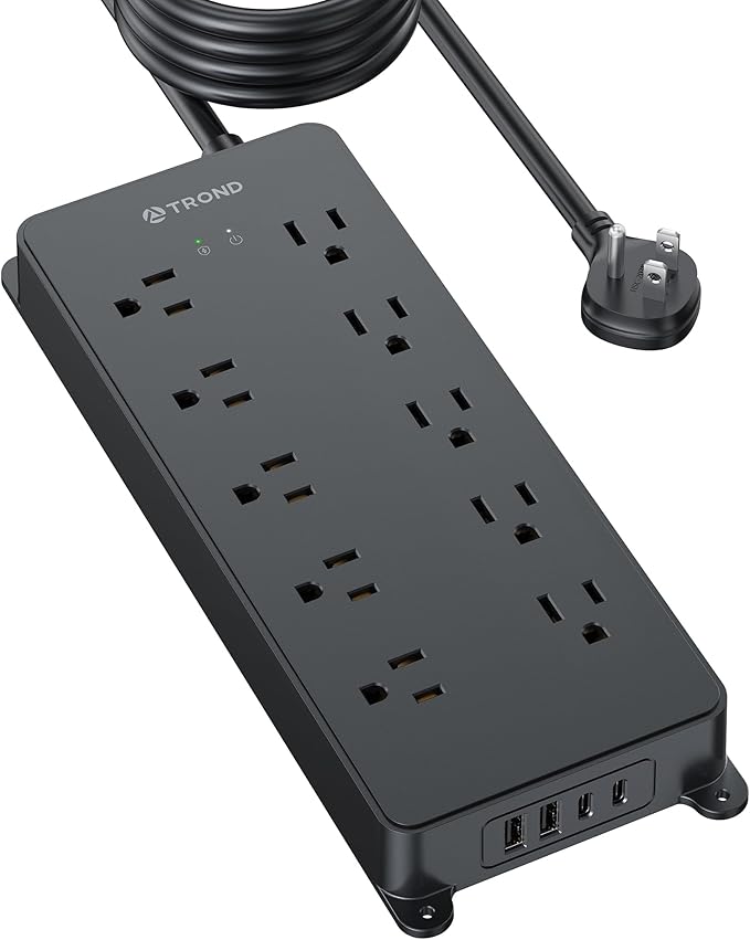 TROND Power Strip Surge Protector, Flat Plug 15ft Long Extension Cord, 10 by TRONDOfficial
