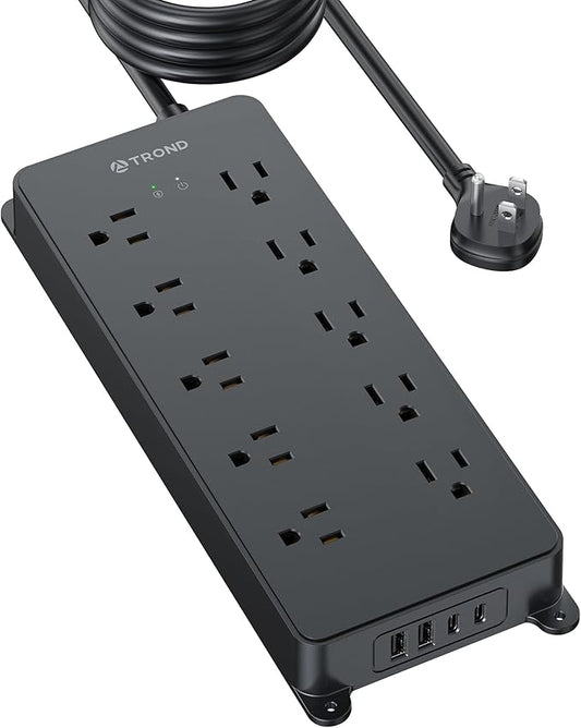 TROND Power Strip Surge Protector, Flat Plug 15ft Long Extension Cord, 10 by TRONDOfficial