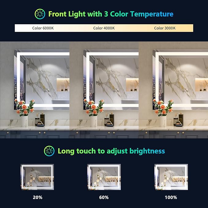 YEELAIT 36x30 Inch RGB LED Bathroom Mirror Front Light and RGB Backlit Lighted - Image 4