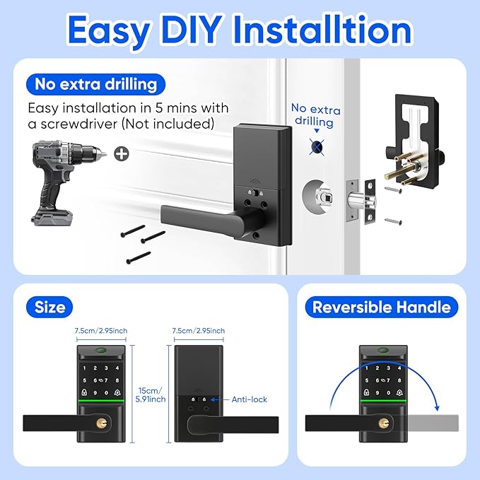 Keypad Smart Door Lock with Handle, Keyless Entry Deadbolt - Image 4