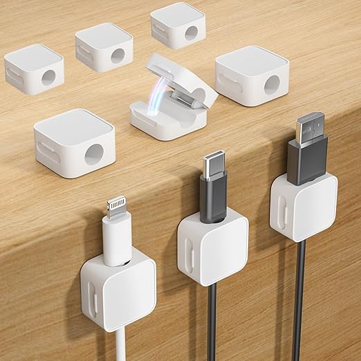 9 White Magnetic Cable Clips, Under Desk Cable Management, Cord Holder by Unknown