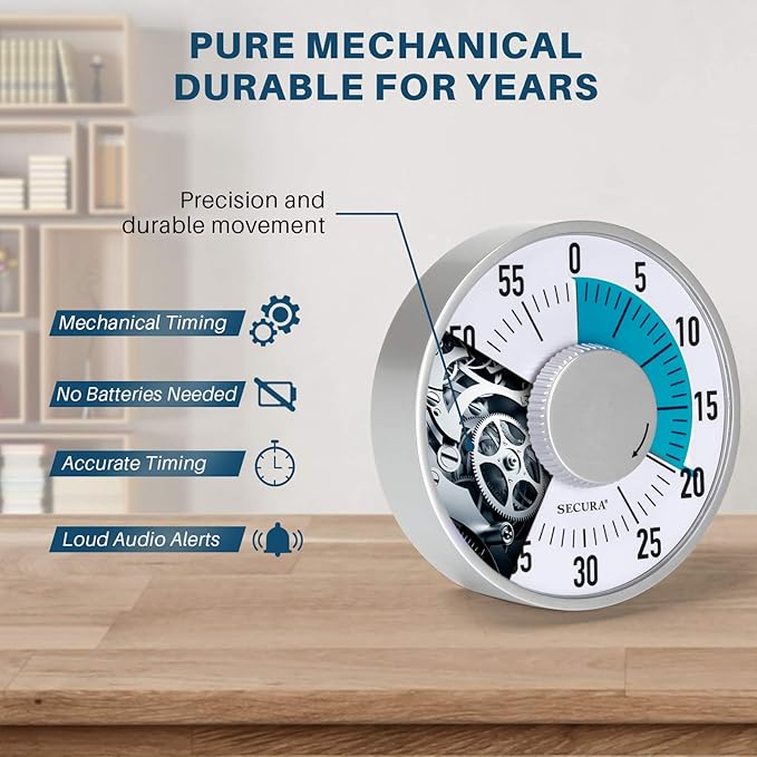 Secura 60-Minute Visual Timer 6-Inch Mechanical Countdown Timers - Image 3