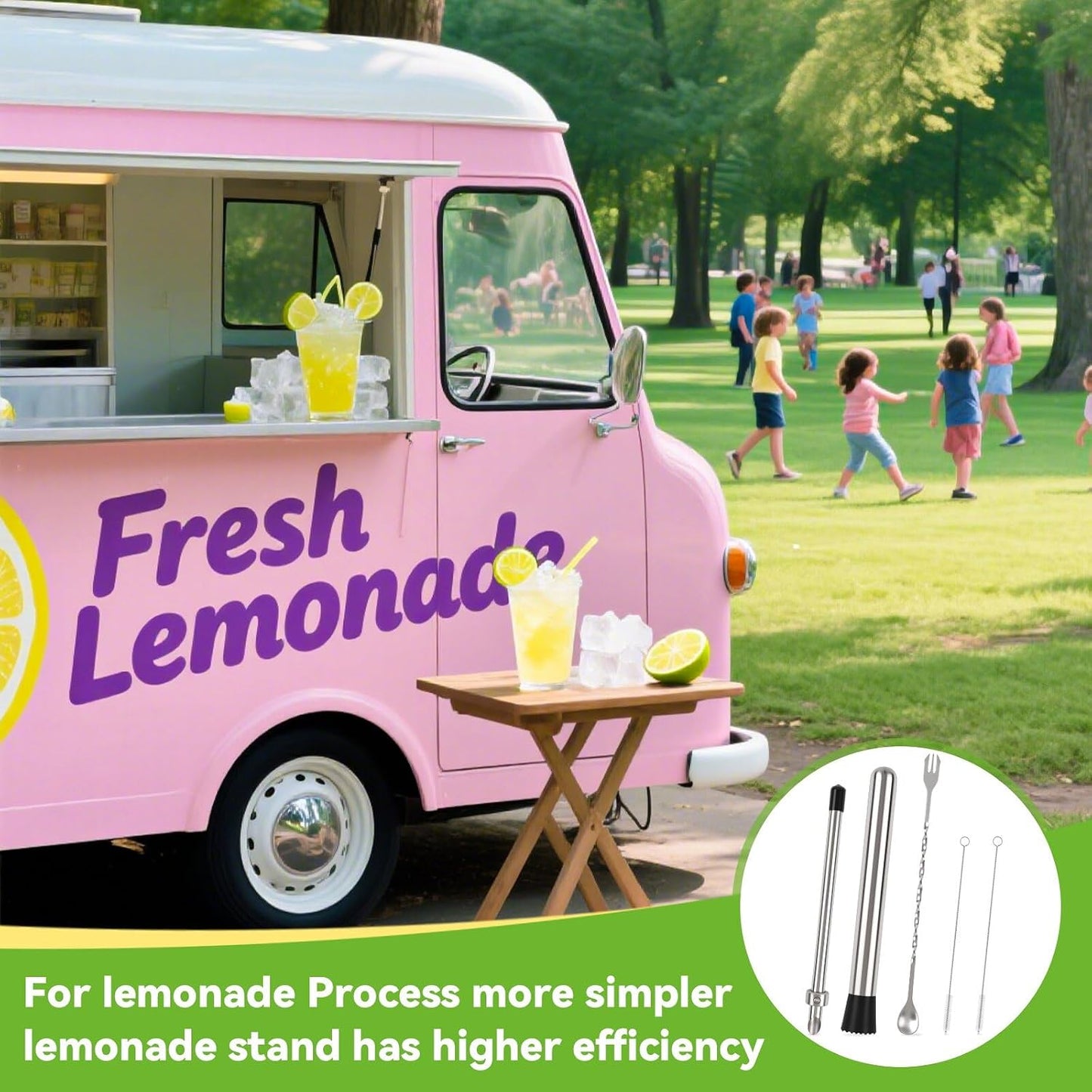 5 Pack Straw Puncher, lemonade stand supplies kit | with straw puncher for plastic lids, muddler for lemonade and cocktails, reusable lemonade cups