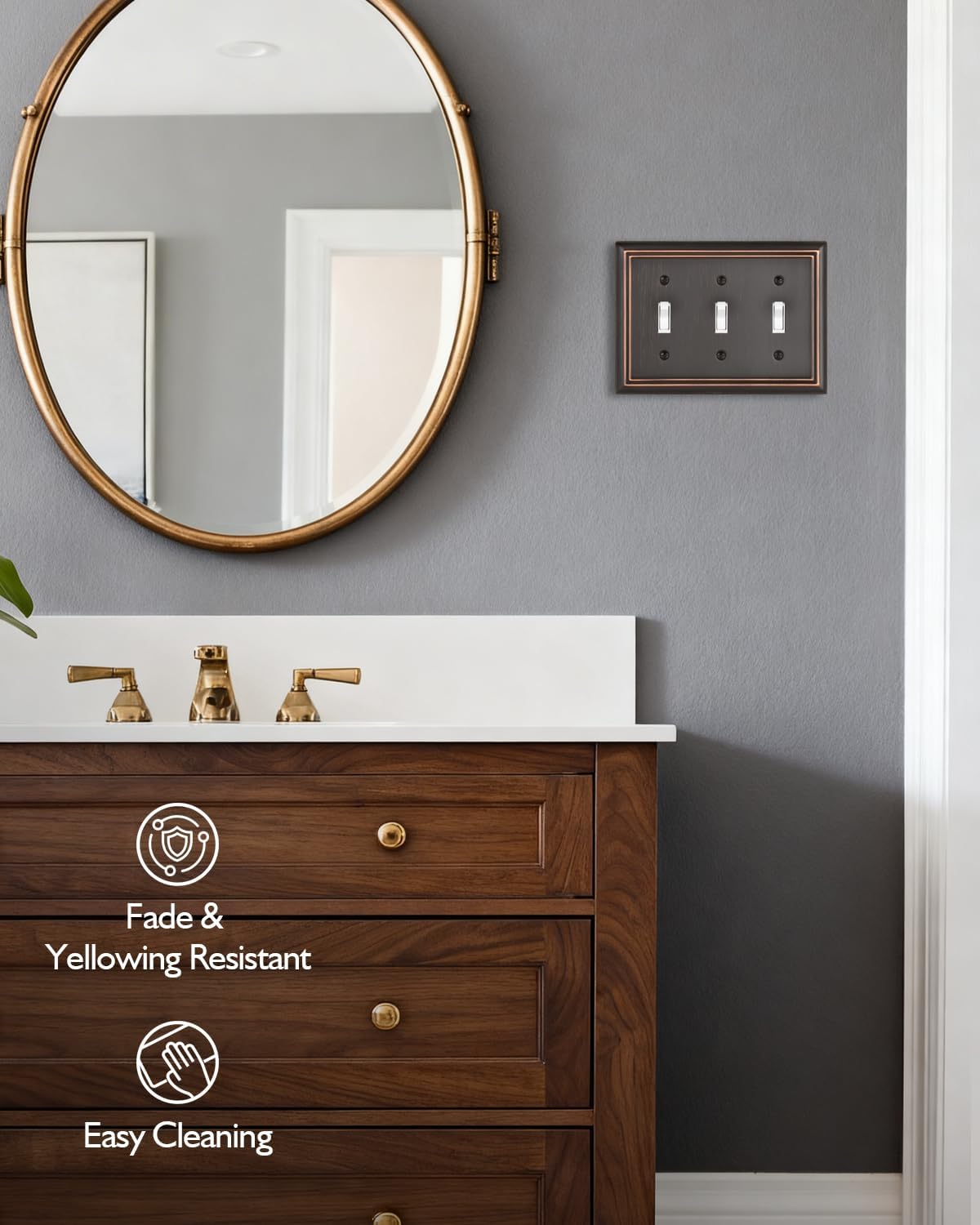 Switch Plates Outlet Covers, 2-Pack Metal Wall Plates, Aged Bronze | Midsize Triple Light Switch Cover Plate for Toggle Switch, Rotary Dimmer Switches, Ideal for Kitchen Bedroom Bathroom Nursery