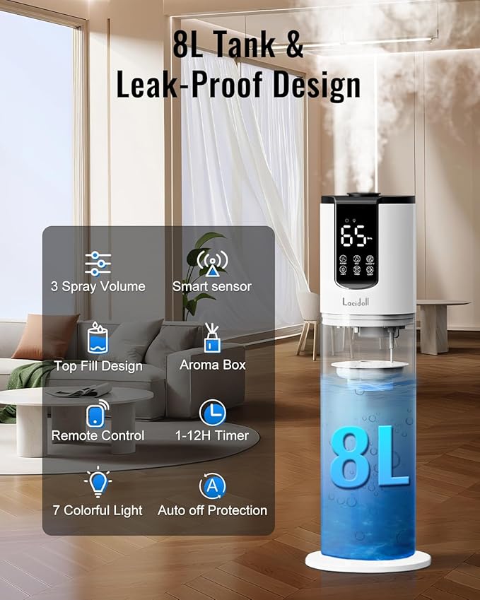 Lacidoll 8L Humidifiers for bedroom, Humidifiers large room up to 500 sq ft - Image 3