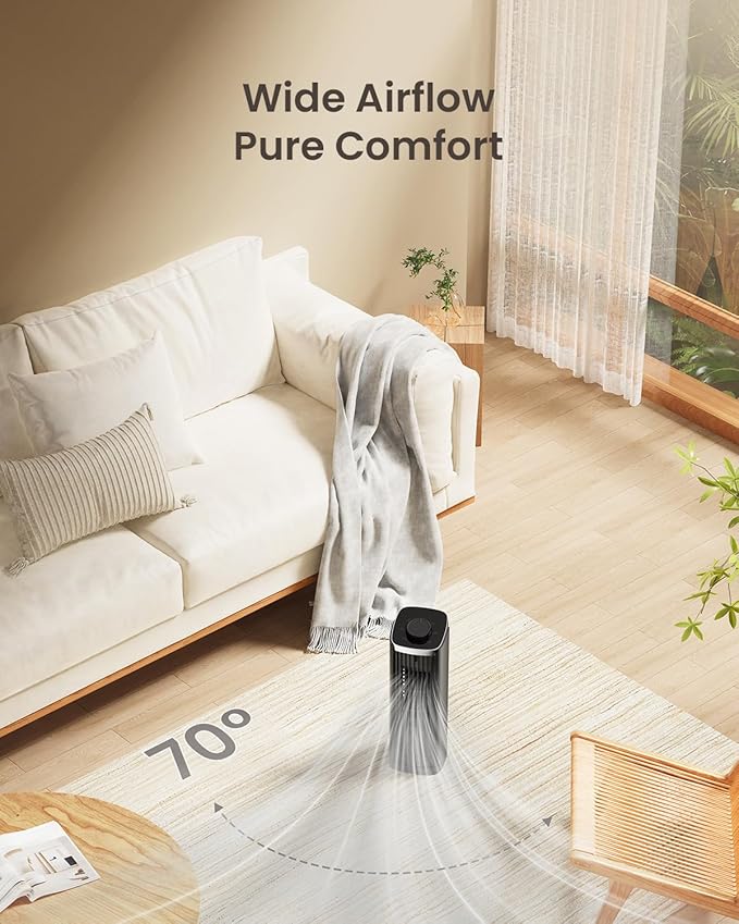 PNTCK Fan for Bedroom, 3 Speeds Max 23ft/s, 70° Oscillating Desk Fan, Bladeless - Image 5