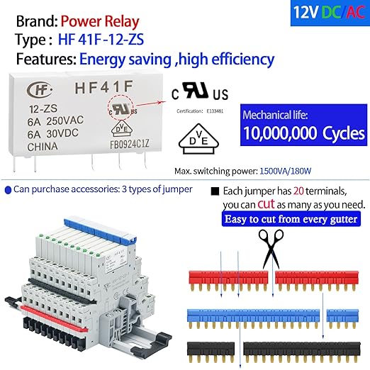 20Pcs 12V Electromechanical Power Relays 12V Relay Din Rail 5 Pin 6Amp SPDT - Image 3