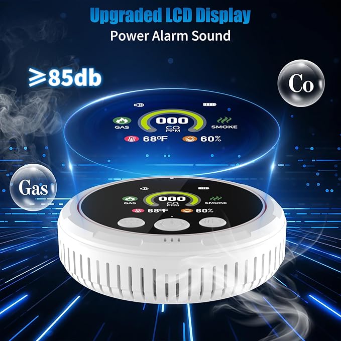 2 Pack 5-in-1 Carbon Monoxide Detectors &Smoke &Natural Gas Leak Detector - Image 3