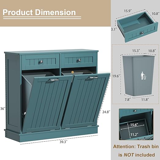 Tilt Out Trash Cabinet with Double Hidden Trash Can Holder, Kitchen Free - Image 2