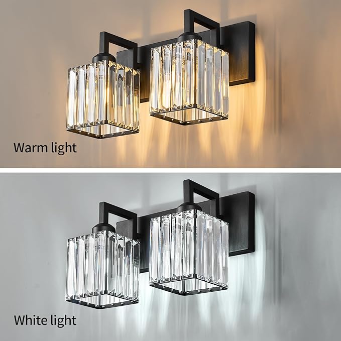 FDPBY Modern Bathroom Vanity Light 2-Lights Black Crystal Bathroom Wall Light - Image 3