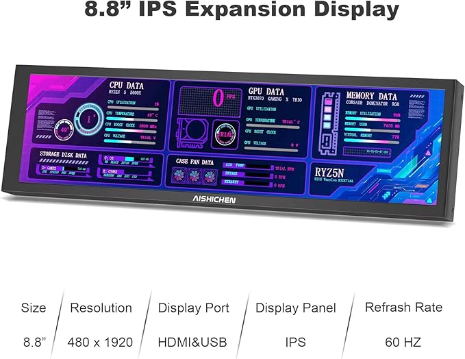 8.8 Inch PC Temperature Display, PC Sensor Panel Display, Computer Temp Monitor - Image 3